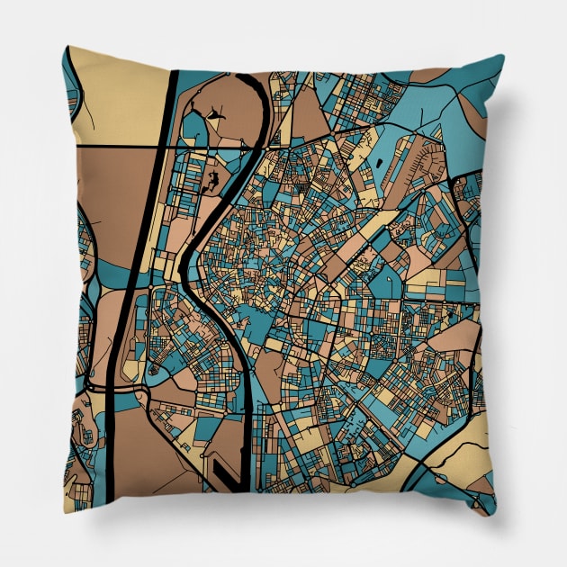 Seville Map Pattern in Mid Century Pastel Pillow by PatternMaps