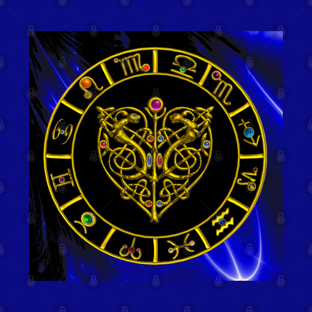 GOLD ZODIAC CHART AND ASTRAL HEART WITH CELTIC KNOTS - Celtic Heart Astrology Zodiac Signs ...