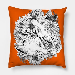 Autumn Fox Bloom - Black and White Pillow