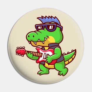 Cute Crocodile Playing Electric Guitar Cartoon Pin