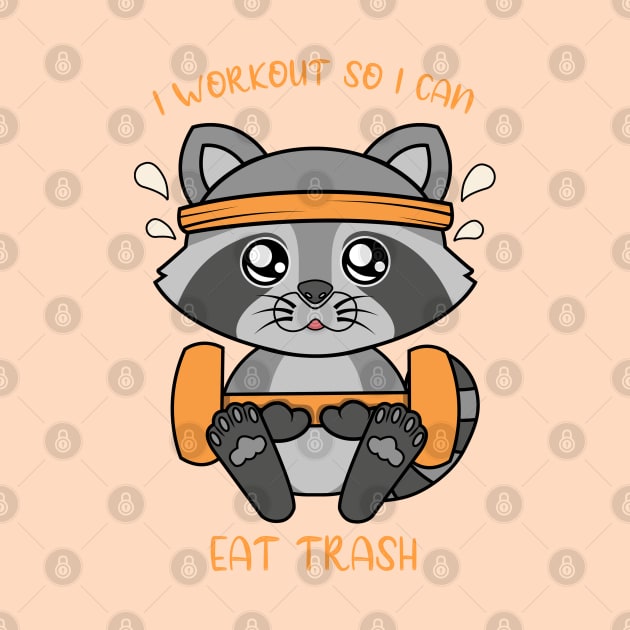 I workout so i can eat trash, cute raccoon. by JS ARTE