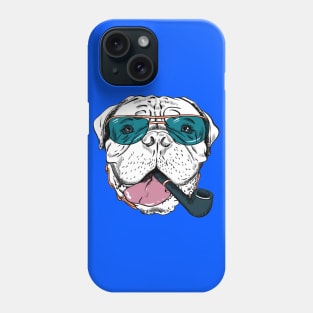 Hipster dog Bullmastiff breed in blue glassess with a pipe Phone Case