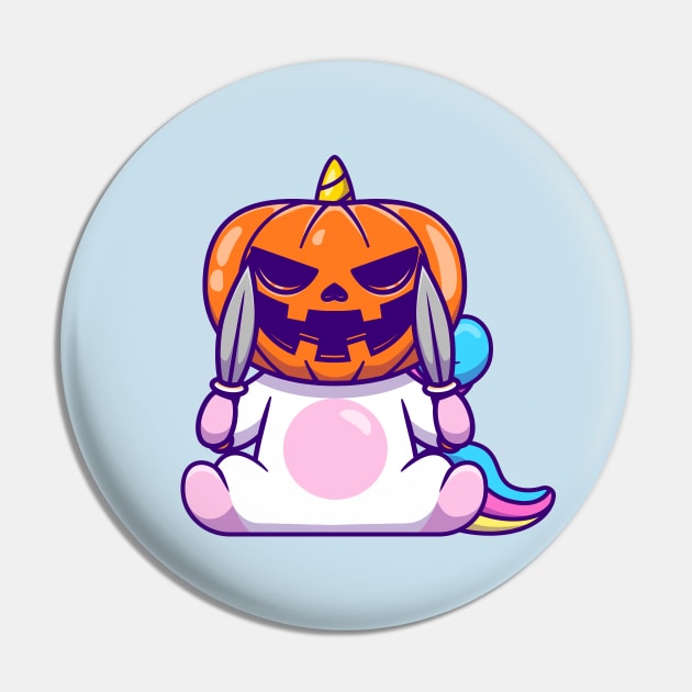 Cute Unicorn Wearing Halloween Pumpkin Mask With Knife Pin by Catalyst Labs
