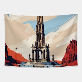 Scott Monument Edinburgh United Kingdom Vintage Travel Tourism Poster Tapestry