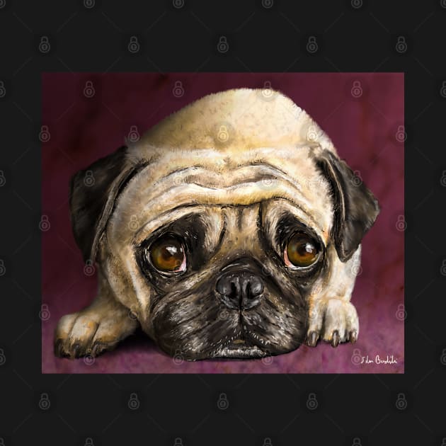 Digitally Painted Pug Portrait on a Purple Background by ibadishi