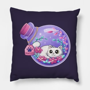 Cute White Cat Magic Potion With Flowers Pillow