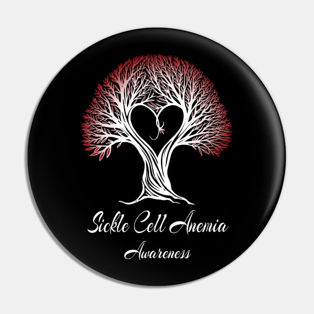 Sickle Cell Anemia Awareness Red Ribbon Tree With Heart Pin by MerchAndrey