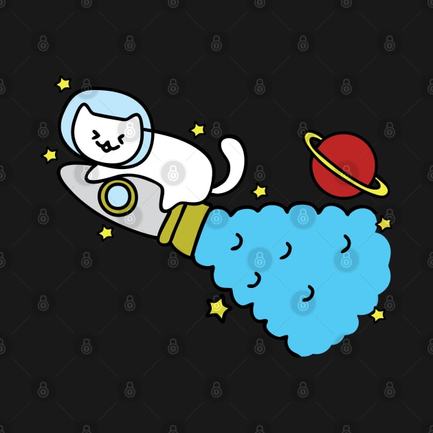 Cat Space Traveler on a Rocket in Space by FrogAndToadsWorkshop