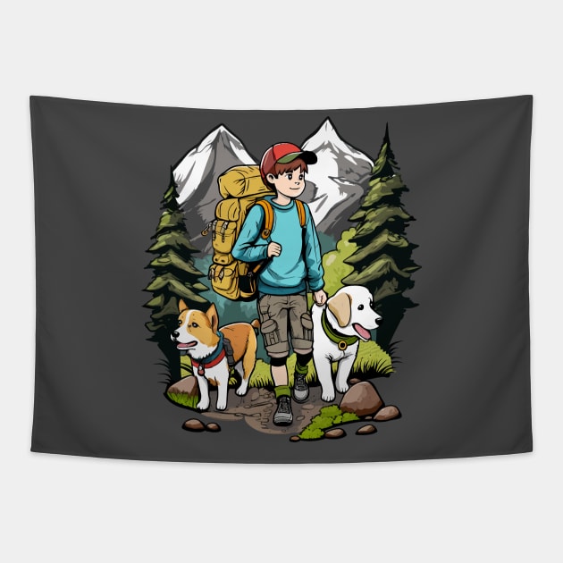 Hiking with dogs Tapestry by FunnyZone