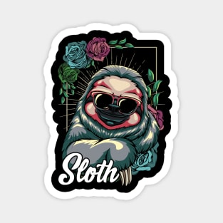 Sloth - Cool Sloth With Sunglasses and Flowers Magnet