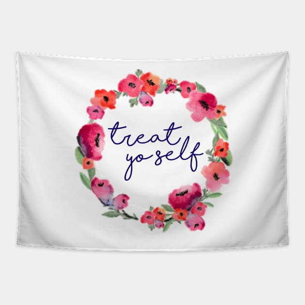 Treat Yo Self Pink Floral Wreath Tapestry by annmariestowe