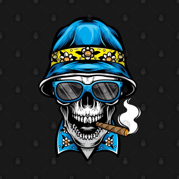 smoking skull wearing bucket hat by madihaagill@gmail.com