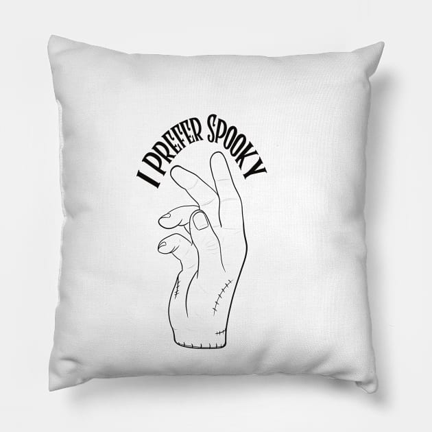 I Prefer Spooky, Wednesday Pillow by Thelunarwoodco