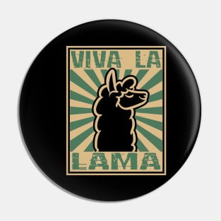 Funny Animals Viva La Lama Retro- color woodblock design Pin