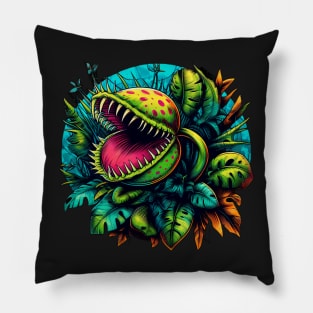 Venus flytrap jungle with Exotic Monstera Plants Many Colors Pillow