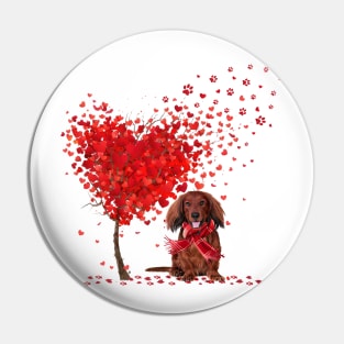 Valentine's Day Heart Tree Love Red Long Haired Dachshund Pin