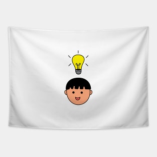 cute kid with lightbulb idea Tapestry