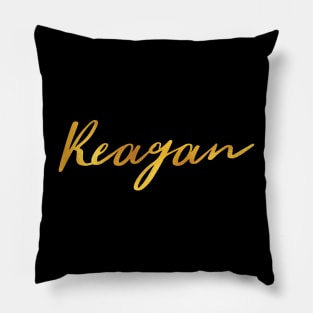 Reagan Name Hand Lettering in Faux Gold Letters Pillow