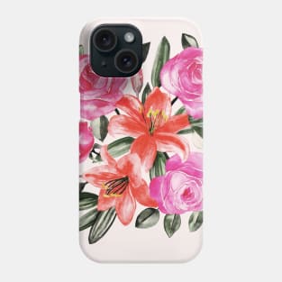 Roses and Lilies in watercolor Phone Case