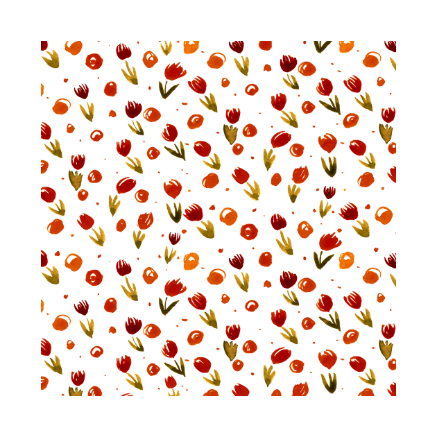 Watercolor tulips pattern - red and olive green by wackapacka