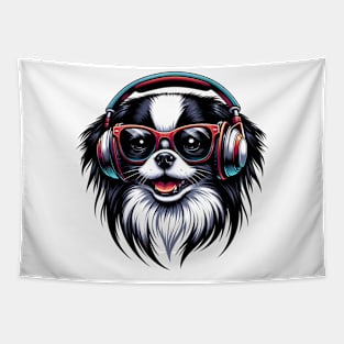 Smiling Japanese Chin DJ Rocks Bold Sunglasses Tapestry