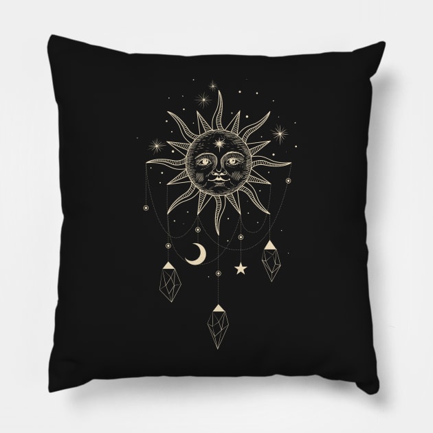 Bohemian Sun Face Boho Hippie Pillow by TammyWinandArt