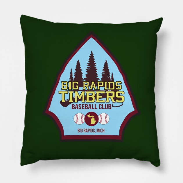 Big Rapids Timbers - Vintage Baseball Pillow by Northwoods Baseball Sleep Radio