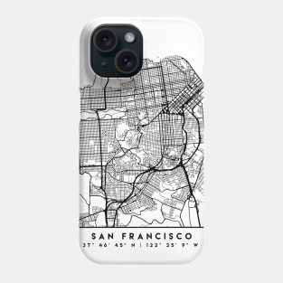 SAN FRANCISCO CALIFORNIA BLACK CITY STREET MAP ART Phone Case