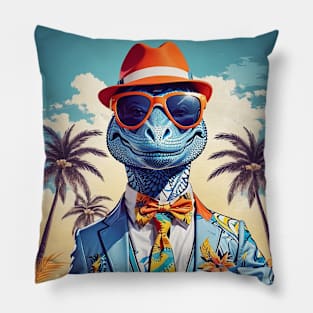 Cool Tropical Dinosaur AI Art Pillow