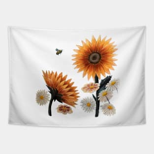 Bumble Bee and Flowers Graphic Tapestry