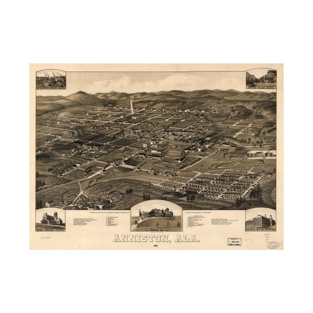 Vintage Pictorial Map of Anniston Alabama (1887) by Bravuramedia