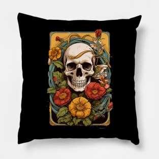 Elegant Floral Skull Art: Trending & Unique Boho Design Pillow