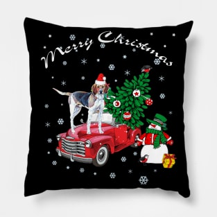 Treeing Walker Coonhound Rides Red Truck Christmas Pillow