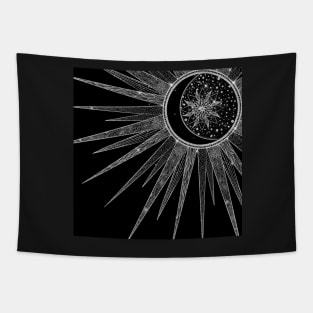 Black and Silver Mandala Sun Moon Tapestry