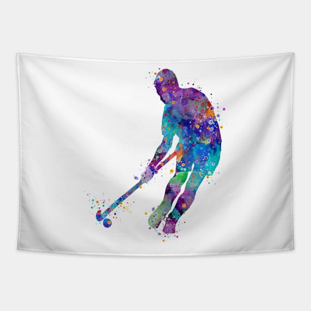 Watercolor Boy Field Hockey Player Tapestry by LotusGifts