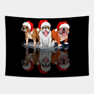 Shadow Bulldog Dog Christmas Sweatershirt Cute Bulldog Santar Hat Gift T-Shirt Tapestry