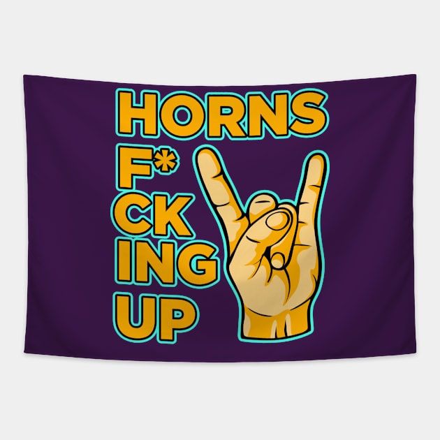 Horns f*cking up hand rock and roll vintage art Tapestry by Drumsartco