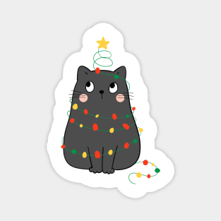 Cute Christmas Cat With Xmas Lights - Cat Lover Gifts Magnet