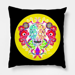 dark red rose crimson dawn ecopop tree of life catrina skull monster art Pillow