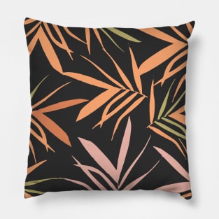 Leaves pattern, leaves, leaf, nature, pattern, digital, illustration, botanical, autumn, fall, xmas, summer, painting, tropical, plant, graphicdesign, classic, minimal, decor, acrylic, tropical, black, pink, orange Pillow