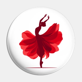 Ballet dancer in a red dress. Vector illustration of ballerina, tiptoe pose, ballet performer Pin