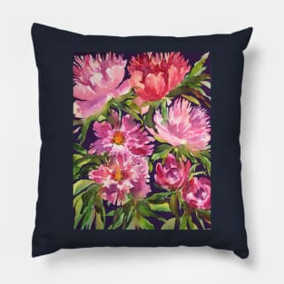 Peonies Watercolor Painting Pillow