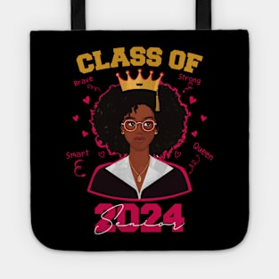 Class of 2024 Black Queen Afro Girl Graduation Senior Tote