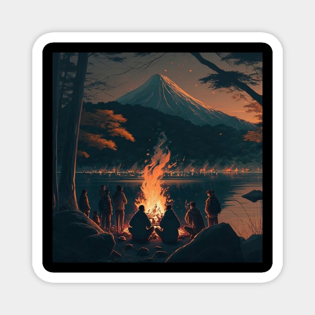 Bonfire Night at the Majestic Mount Fuji Magnet by LoudlyUnique