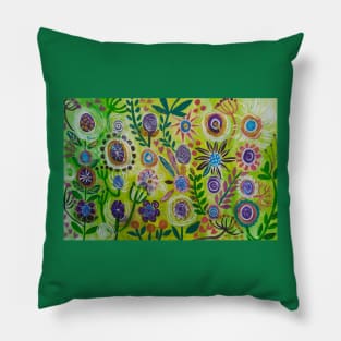 Purple Flowers in a green field Pillow