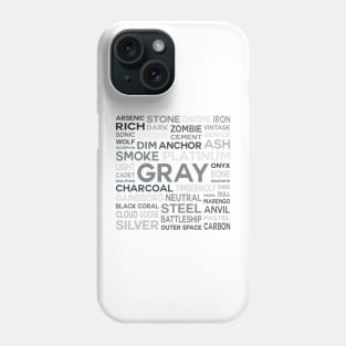 Word Cloud - Shades of Gray (White Background) Phone Case