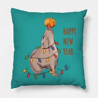 New Year's Capybara with tangerine Pillow