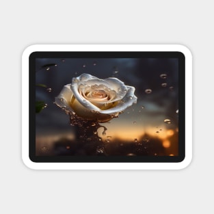 White Rose With Raindrops, Macro Background, Close-up Magnet