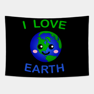 I love Earth typography and cute Kawaii Earth Tapestry