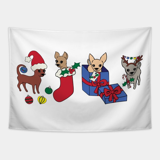 Christmas Chihuahuas - Smooth Coat Chihuahuas - Christmas Chihuahua Tee Tapestry by bettyretro